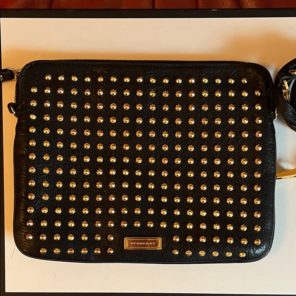 Burberry Black Leather Bag with Gold Studs